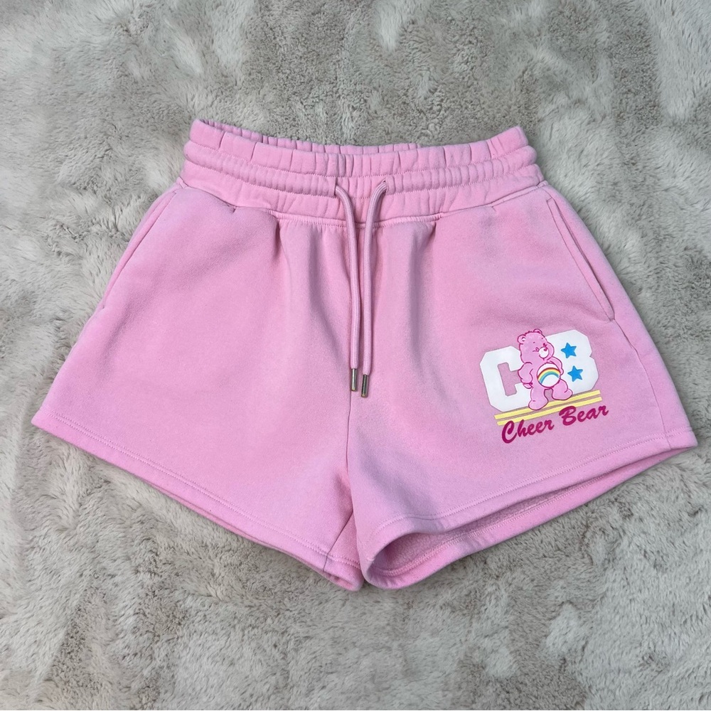 Care Bears Womens Pink Cheer Bear Fleece Shorts Size Medium Drawstrings Pockets